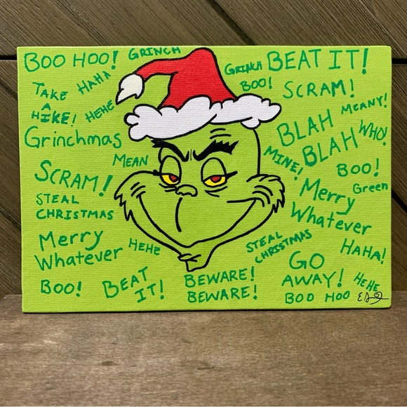 Grinch Canvas Painting 5x7 - Picture 1 of 7